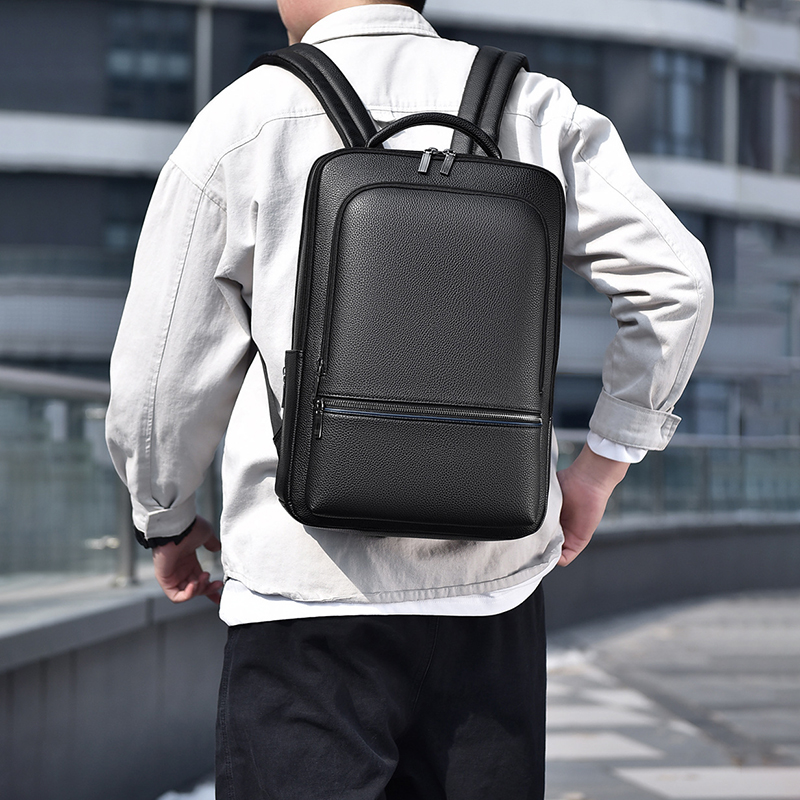Leather Work Laptop Bag - PU Leather Men's Backpack USB Charging