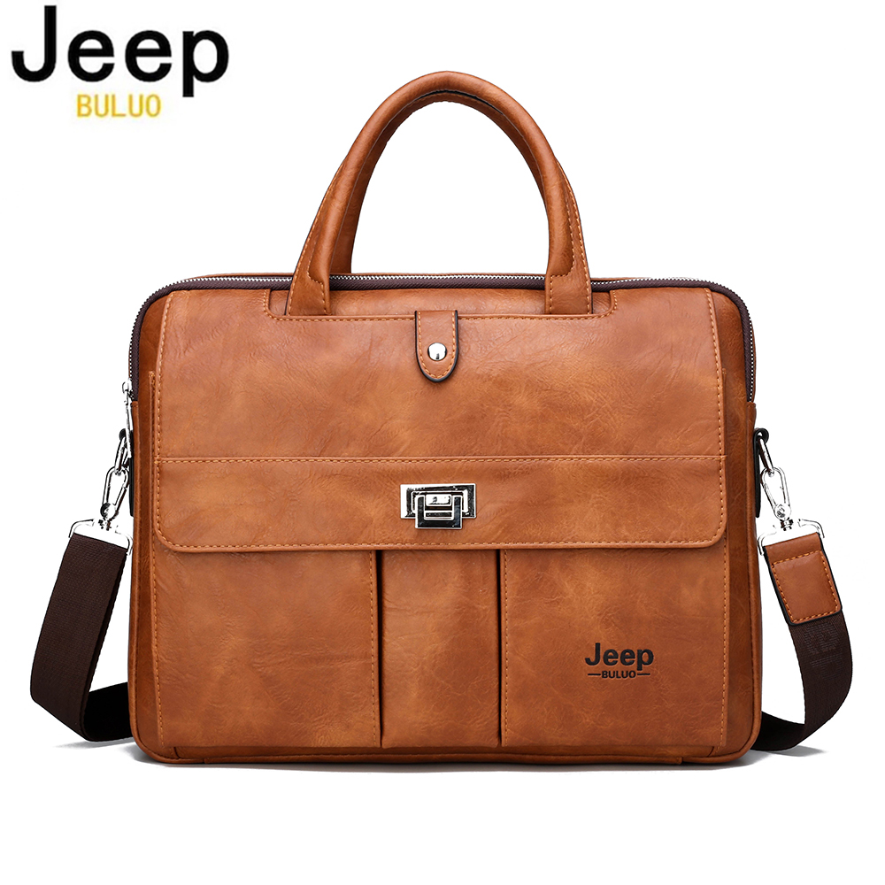 Leather Work Laptop Bag - Jeep Buluo Men's Leather Briefcase 14