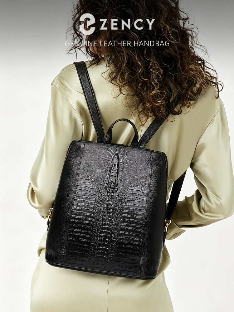 Leather Work Laptop Bag - Zency Women's Crocodile Leather Backpack 100%