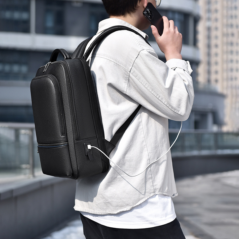 PU Leather Men's Backpack USB  - Leather Work Laptop Bag review and price