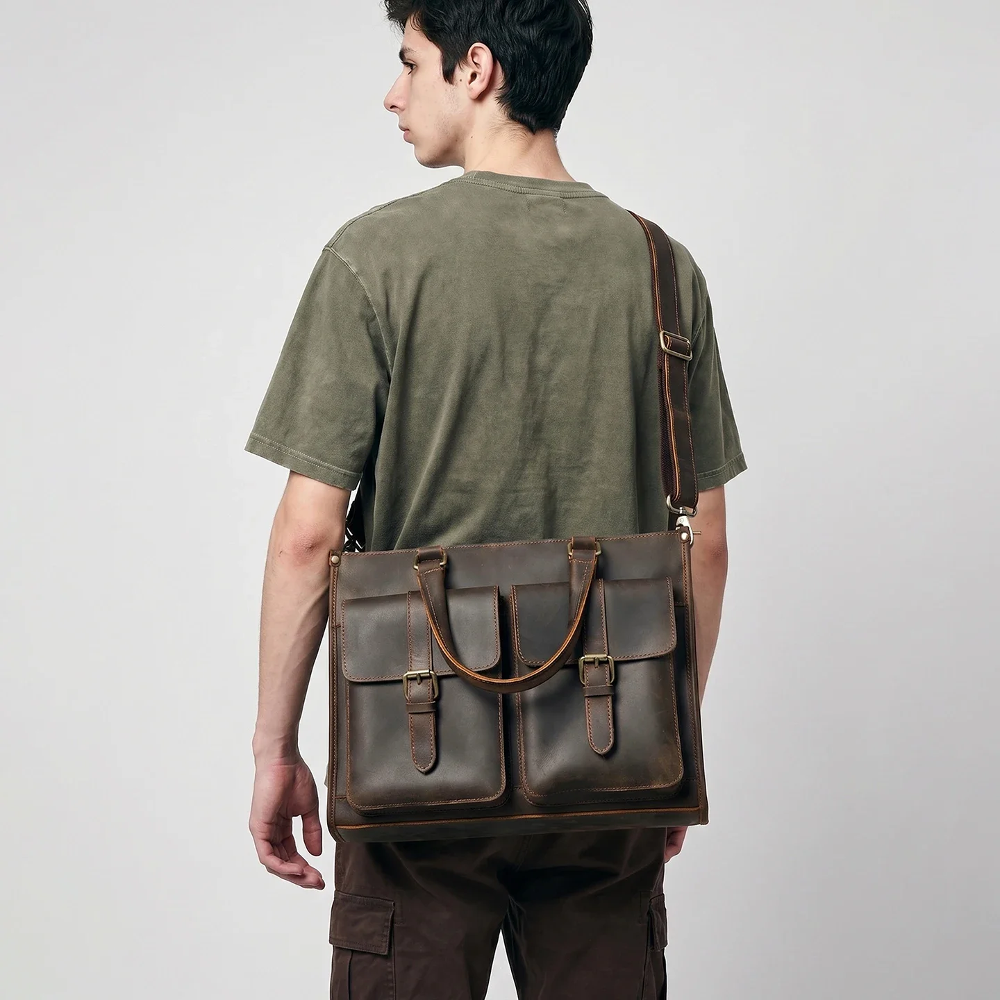 Vintage Genuine Leather Men Cr - Leather Work Laptop Bag review and price