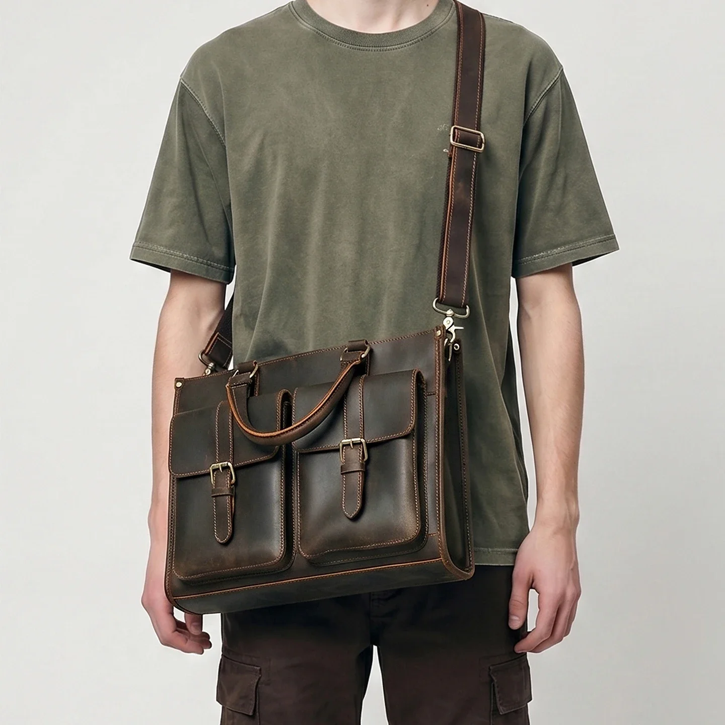 Vintage Genuine Leather Men Cr - Leather Work Laptop Bag review and price