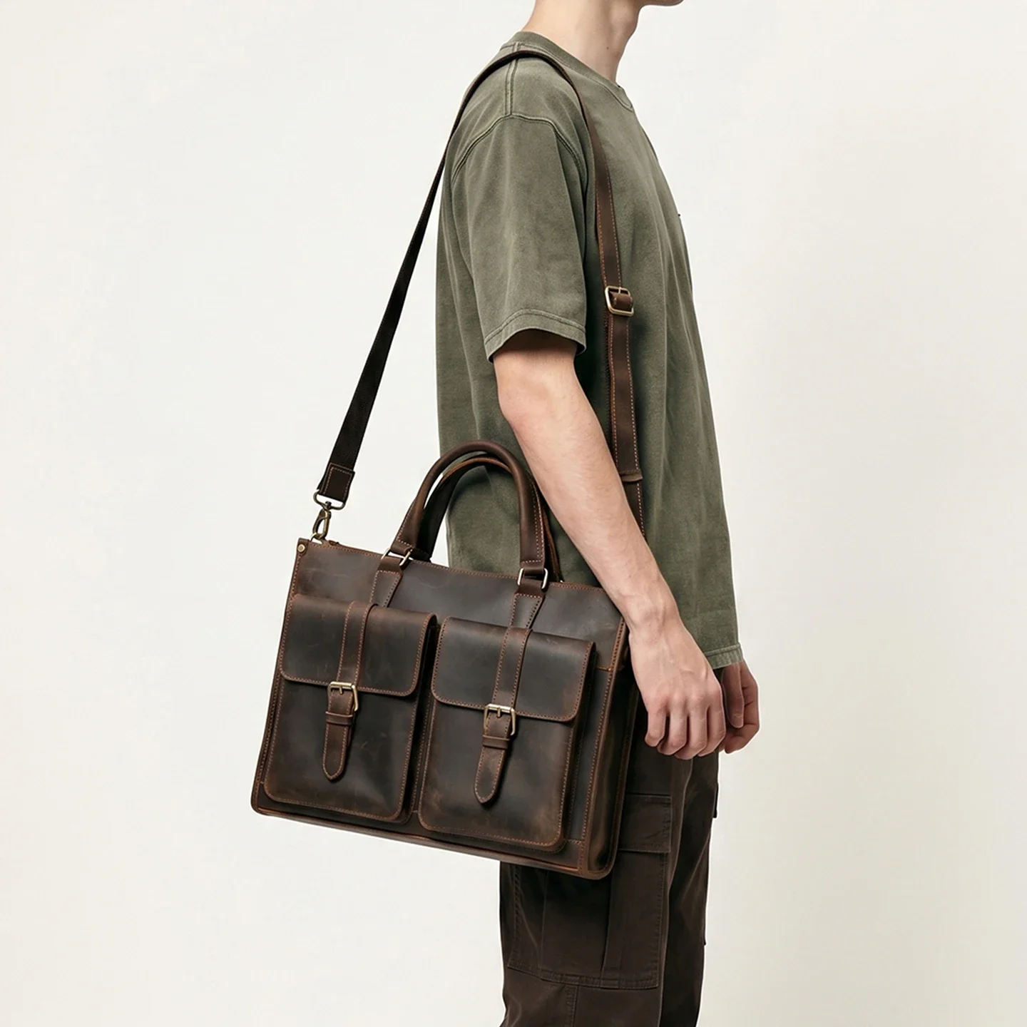 Vintage Genuine Leather Men Cr - Leather Work Laptop Bag review and price